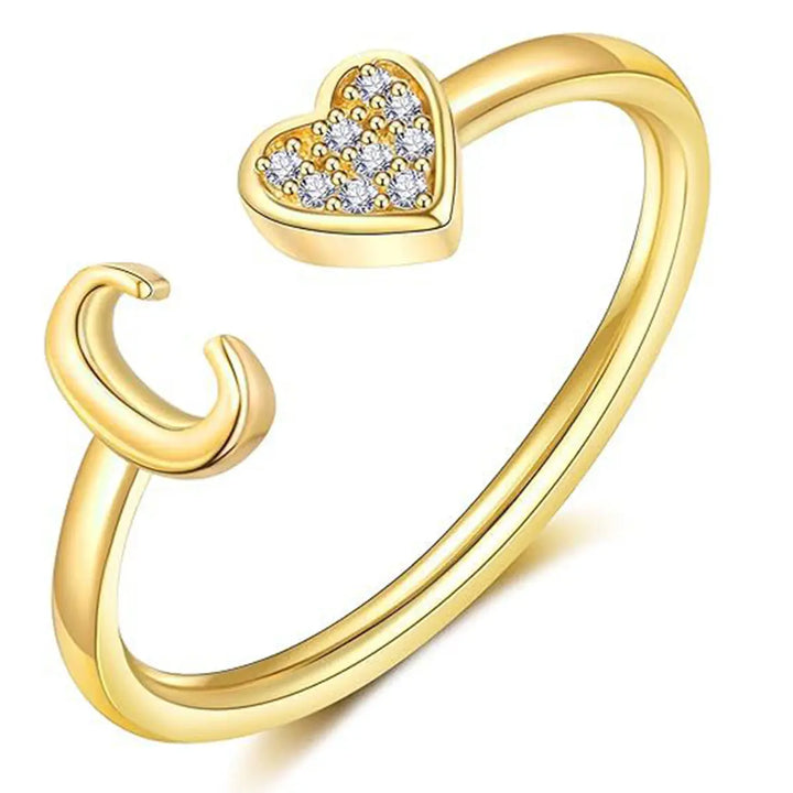 Elegant Heart Accented Serif Letter Initial Ring