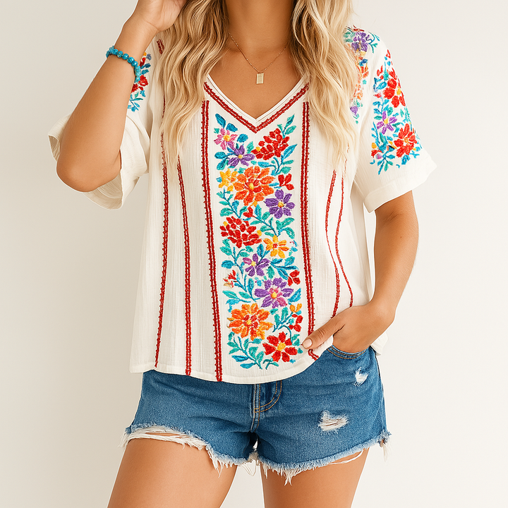 Monica Secrets | V-Neck T-Shirt – Relaxed Fit – Breathable Fabric – Short Sleeve