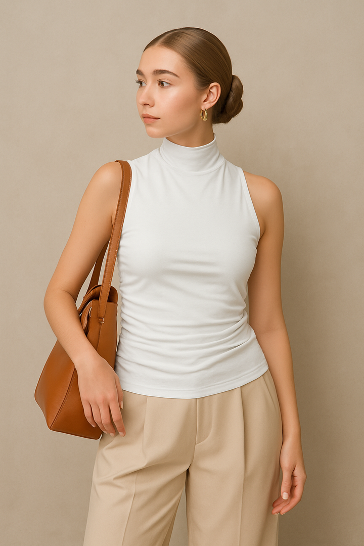 Monica Secrets | Women's Halter Top – Slim Fit – Ruched Waist – Open Back – Soft Stretch Fabric