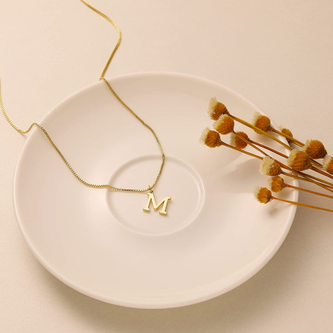 14k Minimal Serif Initial Necklace