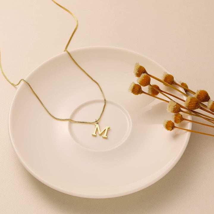 14k Minimal Serif Initial Necklace