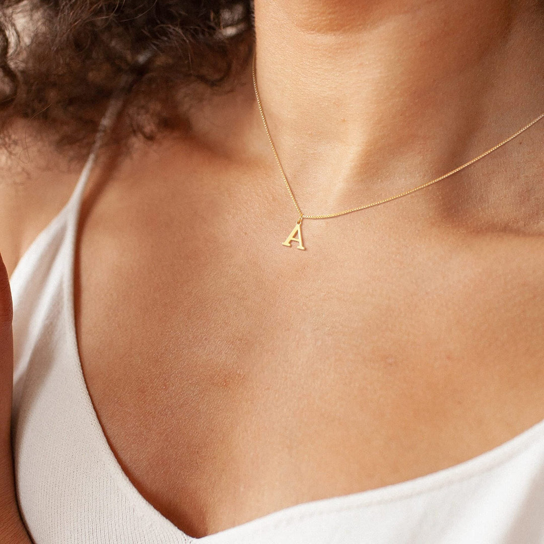 14k Minimal Serif Initial Necklace