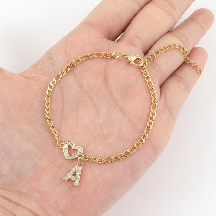 Heart & Letter Initial Figaro Chain Bracelet