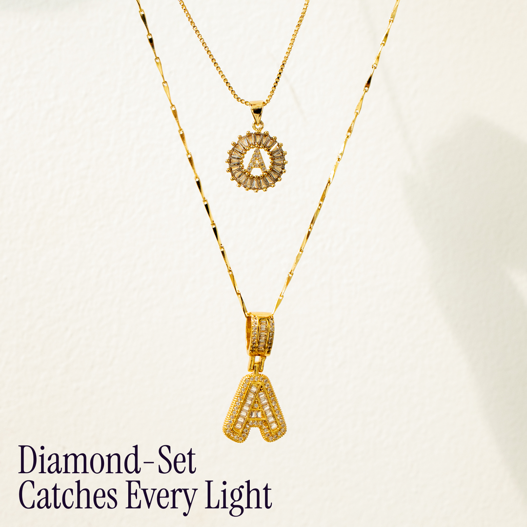 Keep & Share: 2pc 14k Diamond Letter Initial Necklaces
