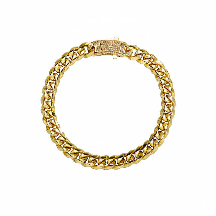 14k Chunky Diamond Accented Clasp Cuban Link Bracelet