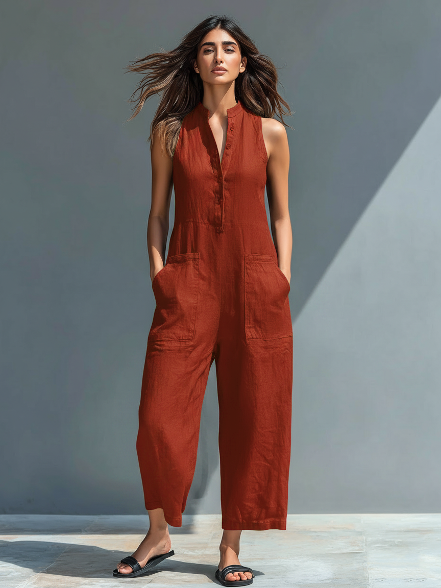 Evelyn | Linen Button-up Jumpsuit