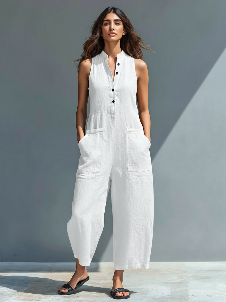 Evelyn | Linen Button-up Jumpsuit