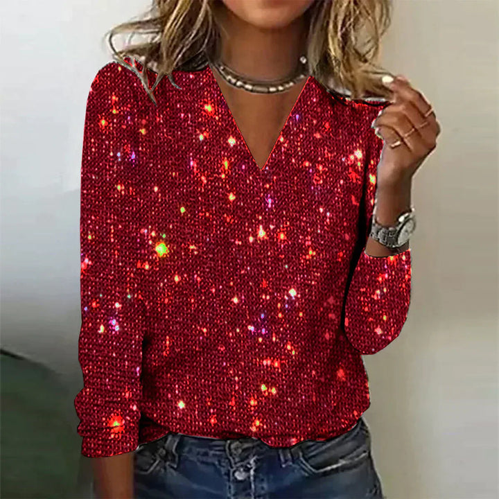 Monica Secrets | Glitter V-Neck Top