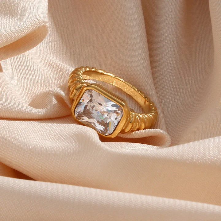 Chunky Cross Striped Baguette Diamond Ring