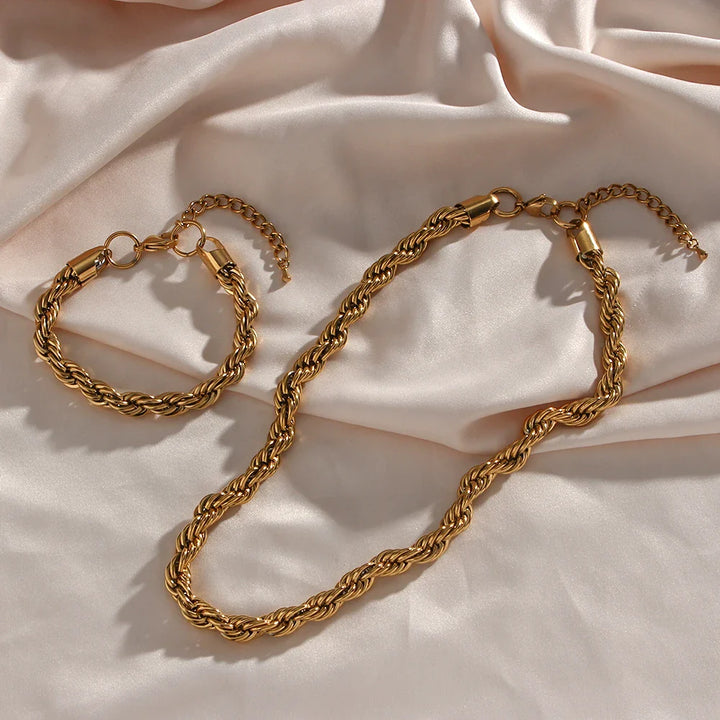 18k Thick 8mm Rope Bracelet and Necklace