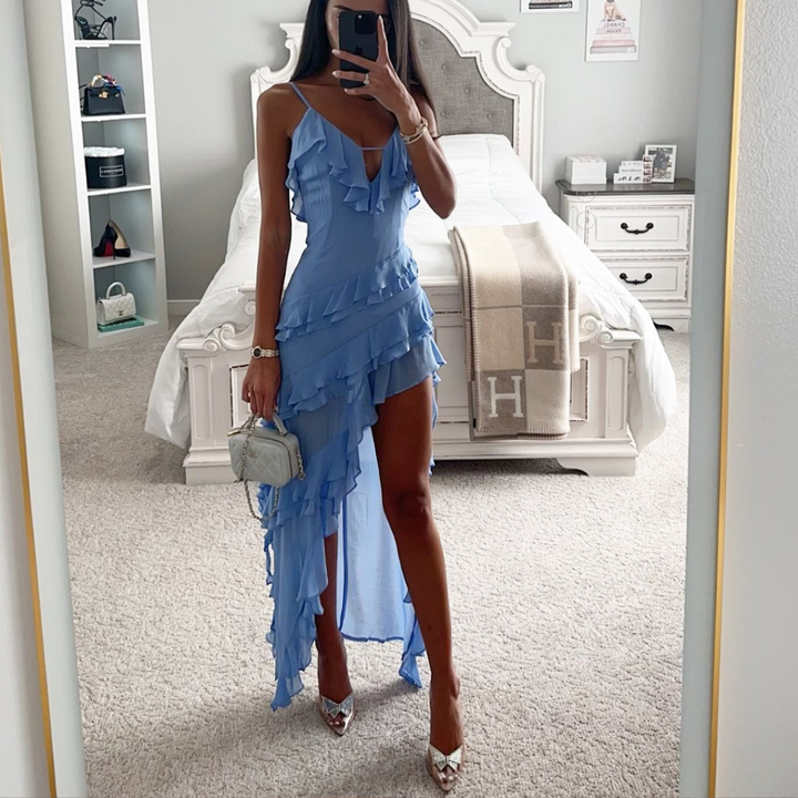 Monica Secrets | Luxe Irregular Tassel Maxi Dress