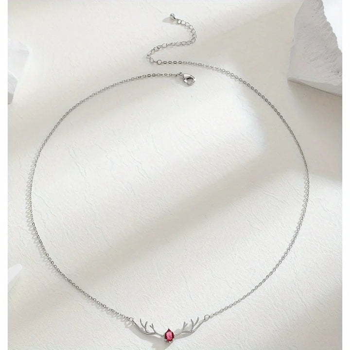 Deer Antler Necklace with Delicate Heart Charm