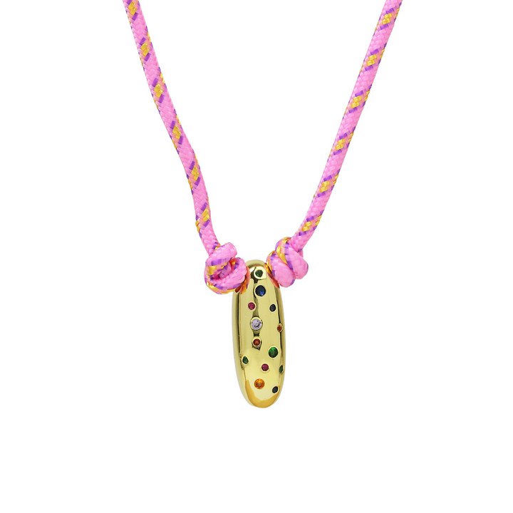 Chunky Gemstone Accented Initial Rope Necklace