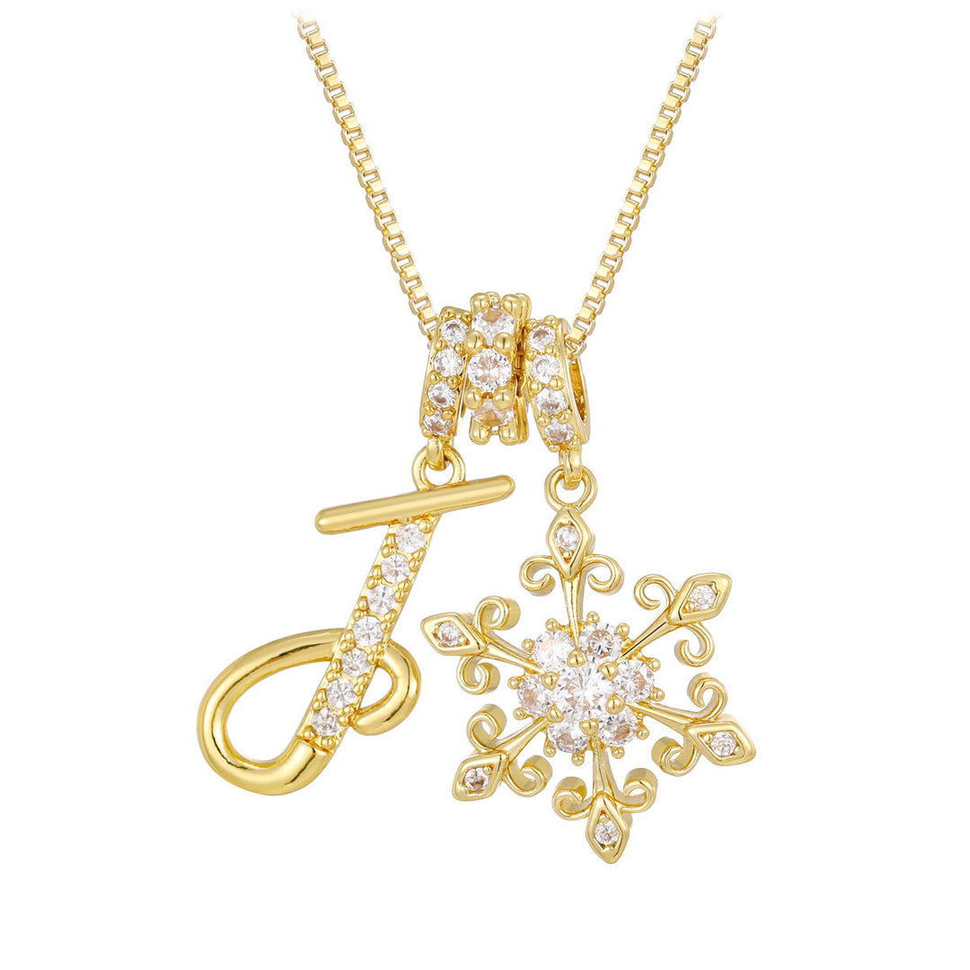 14k Elegant Initial & Snowflake Necklace