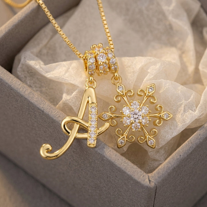 14k Elegant Initial & Snowflake Necklace