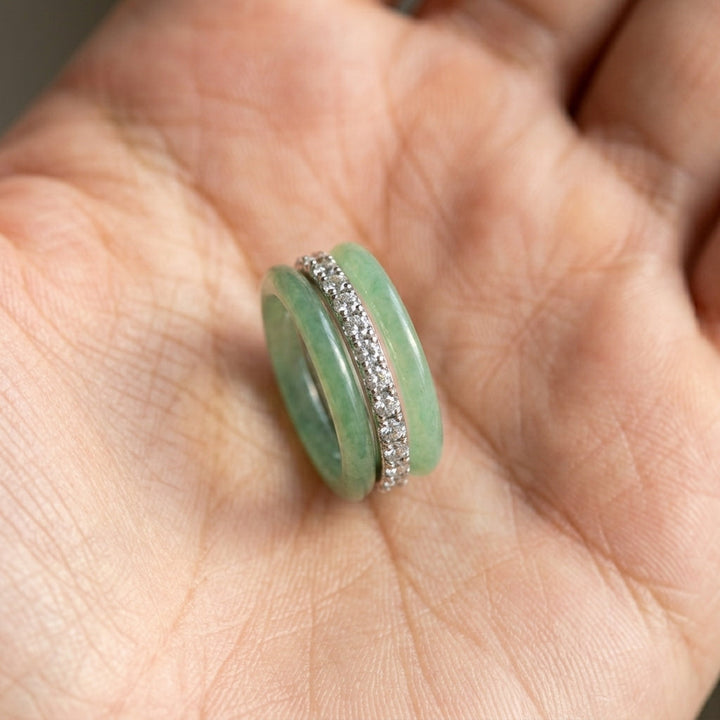 Elegant CZ Center Jade Ring Stack