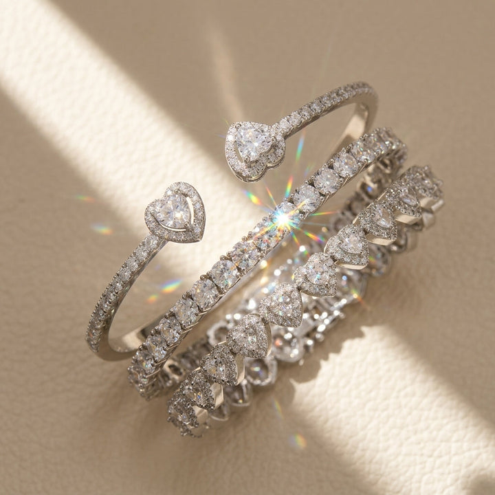 3pc 14k CZ Accented Bracelet Stack