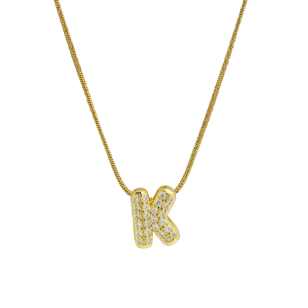 Diamond Bubble Letter Initial Necklace