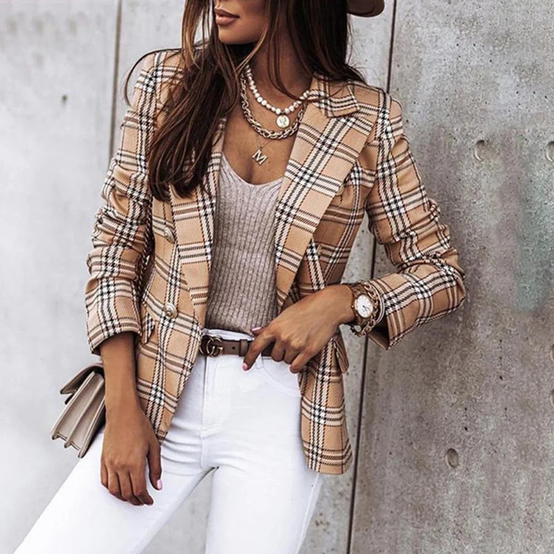 Monica Secrets | Women's Blazer - Checkered Pattern - Tailored Fit - Double-Breasted