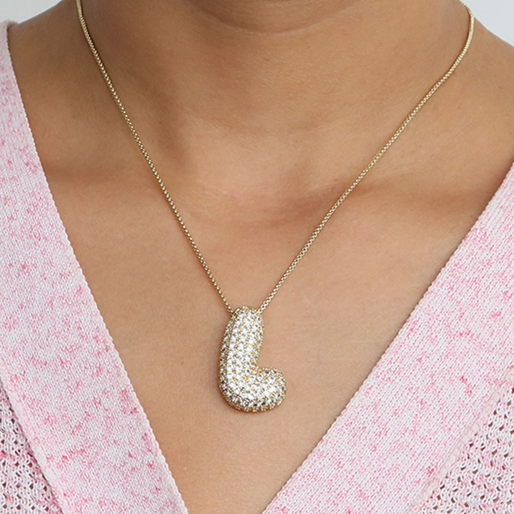 Chunky Bubble Diamond Dazzle Initial Necklaces