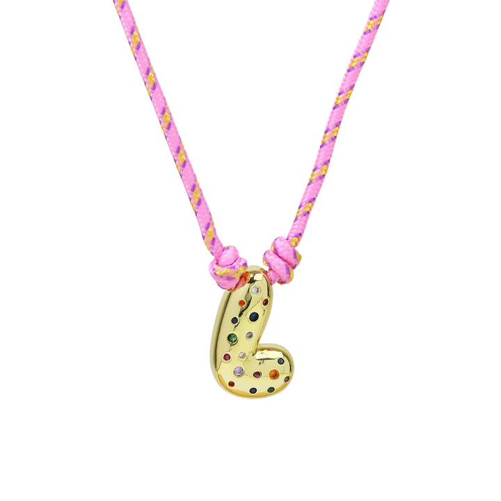 Chunky Gemstone Accented Initial Rope Necklace