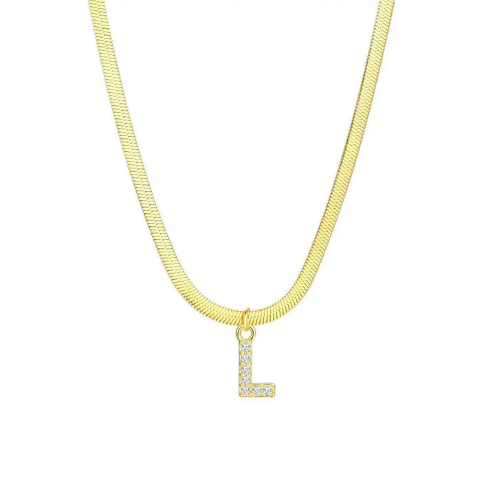 Dainty Diamond Letter Initial Herringbone Necklace