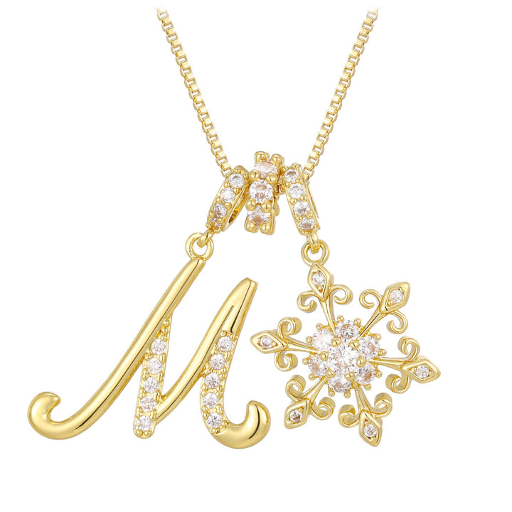 14k Elegant Initial & Snowflake Necklace