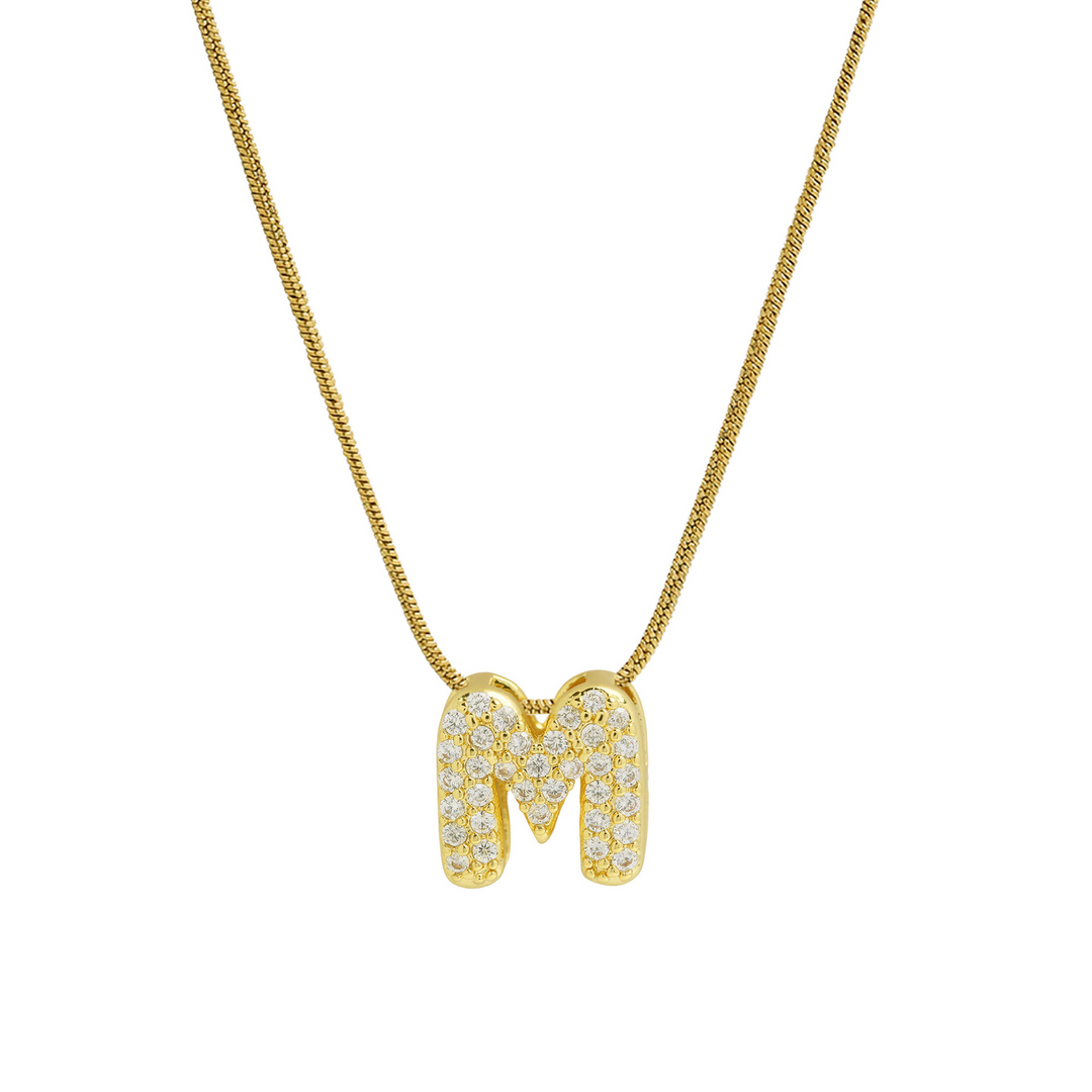 Diamond Bubble Letter Initial Necklace