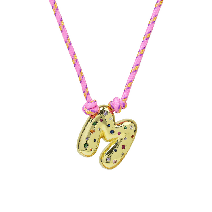 Chunky Gemstone Accented Initial Rope Necklace