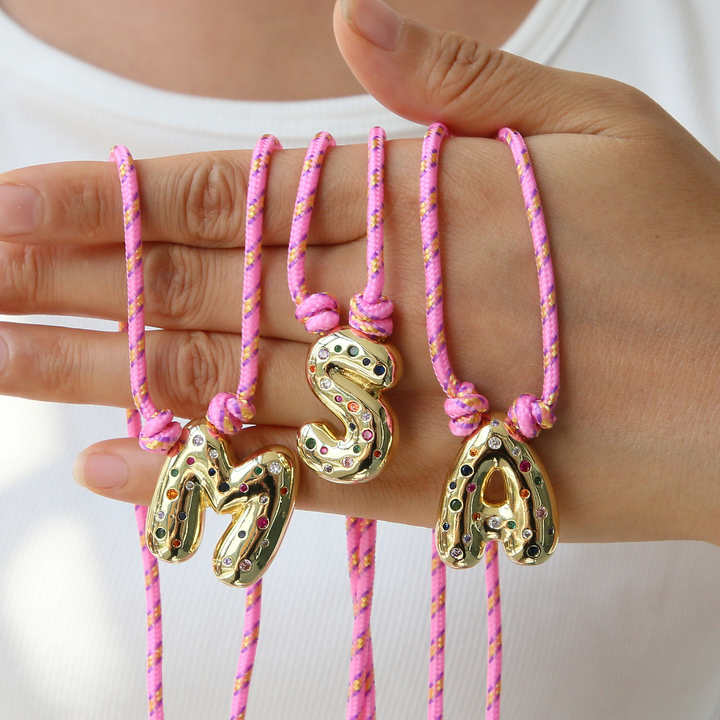Chunky Gemstone Accented Initial Rope Necklace