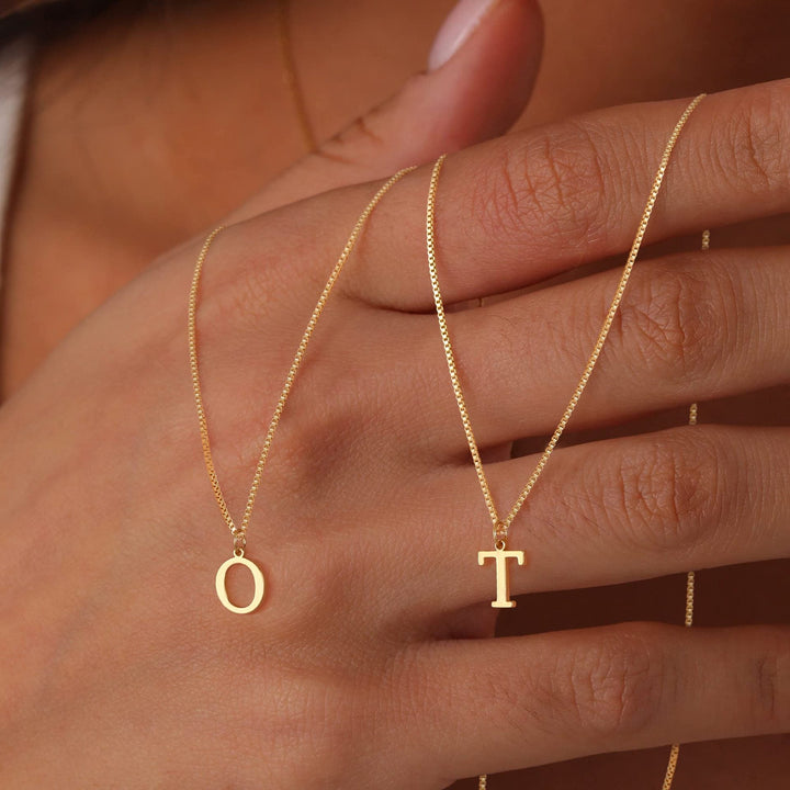 14k Minimal Serif Initial Necklace