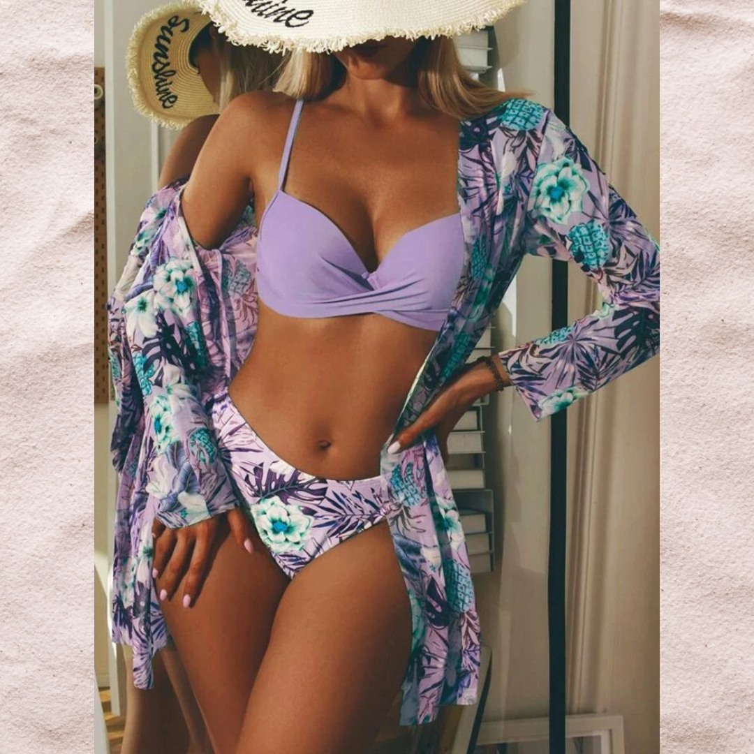 Monica Secrets | 3-Piece Bikini Set With Floral Print