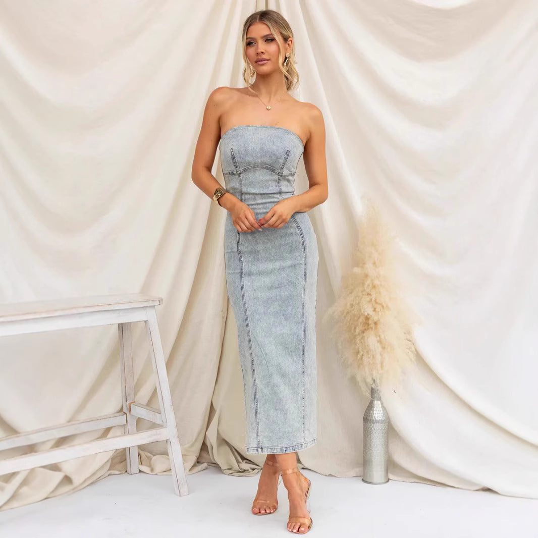 Marigold | Strapless Denim Midi
