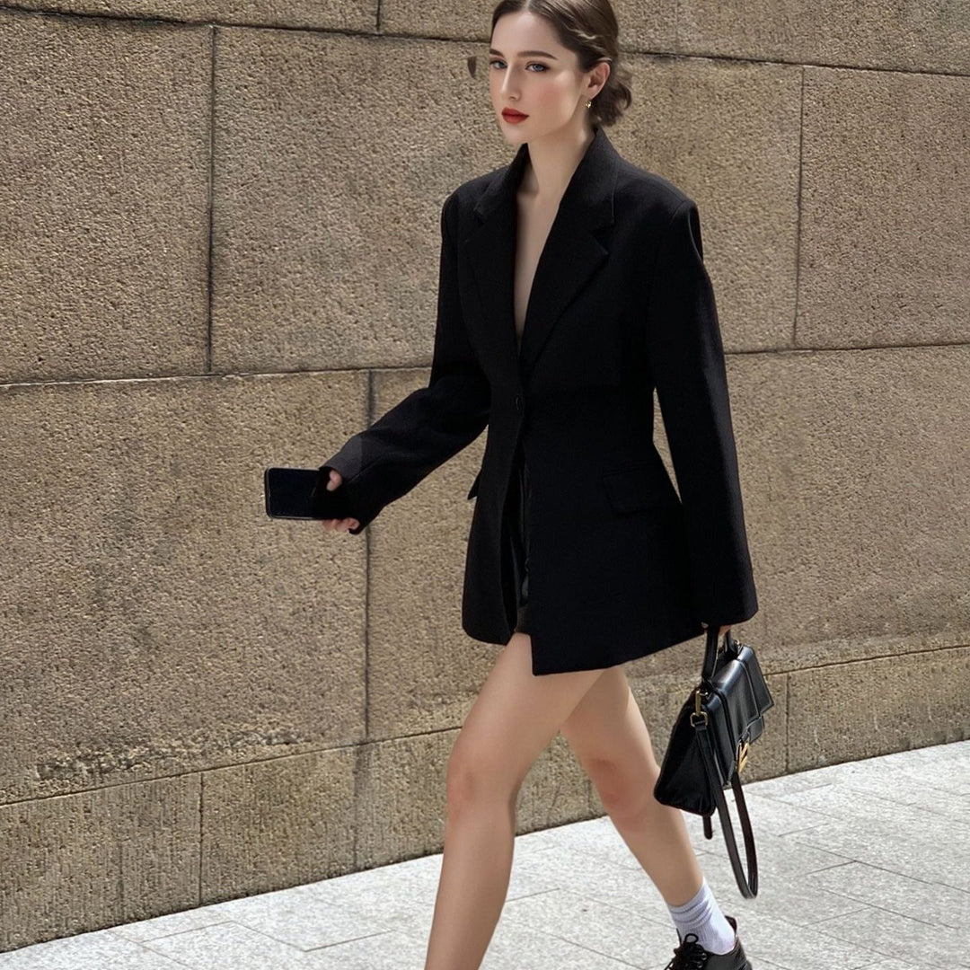 Monica Secrets | Women's Blazer – Slim Fit – Long Sleeves – Mid-Length – V-Neck