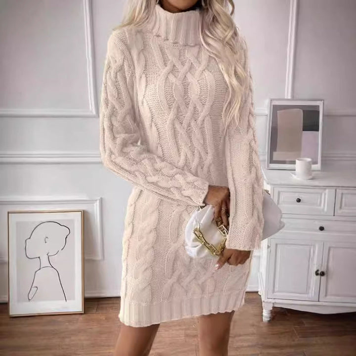Monica Secrets | Women's Sweater Dress – Wool Blend – Slim Fit – Cable Knit – Turtleneck – Mini Length
