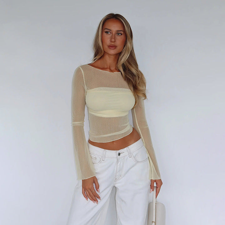 Monica Secrets | Mesh Top – Slim Fit – Long Sleeve – Breathable Sheer Design