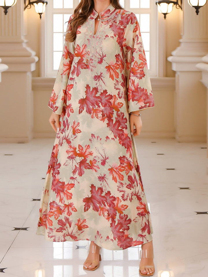 Monica Secrets | Maple Leaf Print Maxi Dress