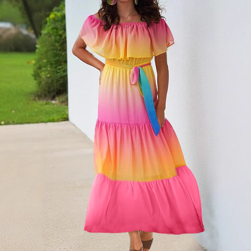 Monica Secrets | Women's Mini Dress Off-Shoulder Ruched Waist Light Breathable Design