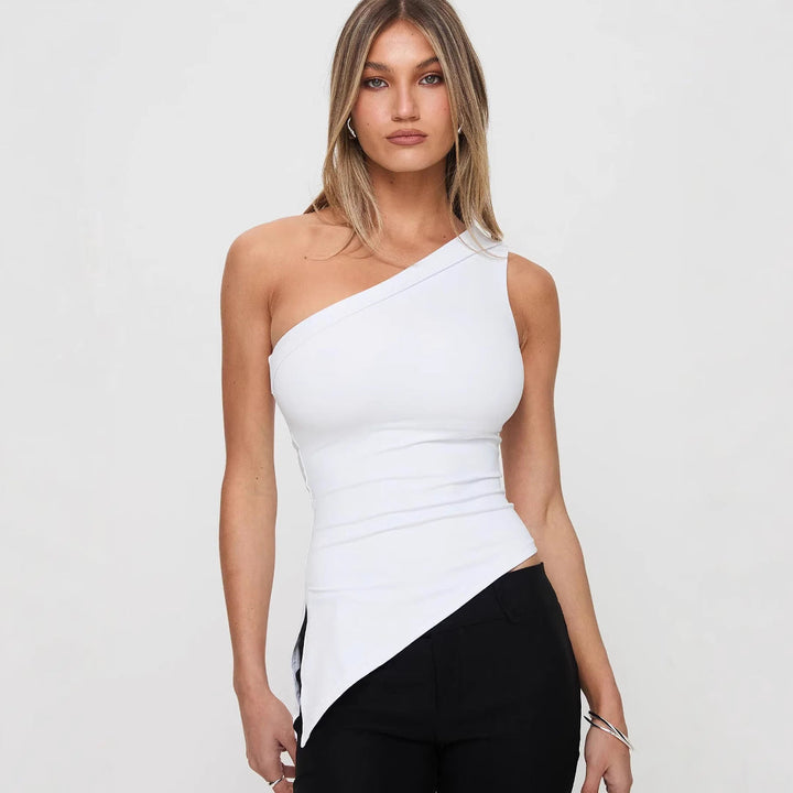 Monica Secrets | Women's One-Shoulder Top – Slim Fit – Asymmetrical Hem – Breathable Stretch Material