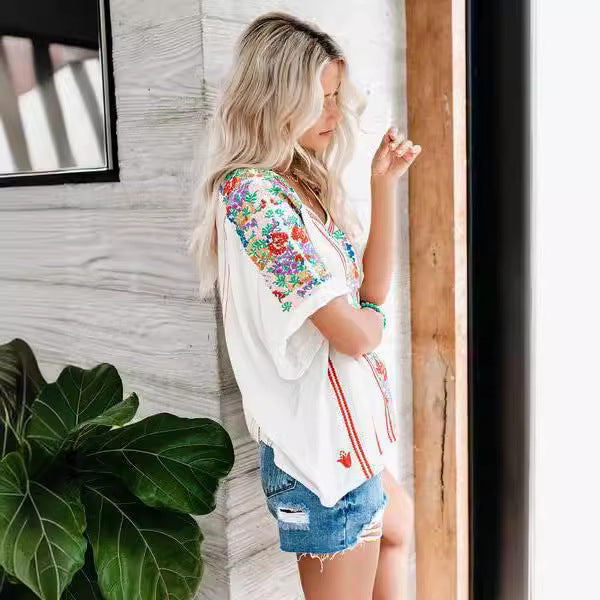 Monica Secrets | V-Neck T-Shirt – Relaxed Fit – Breathable Fabric – Short Sleeve