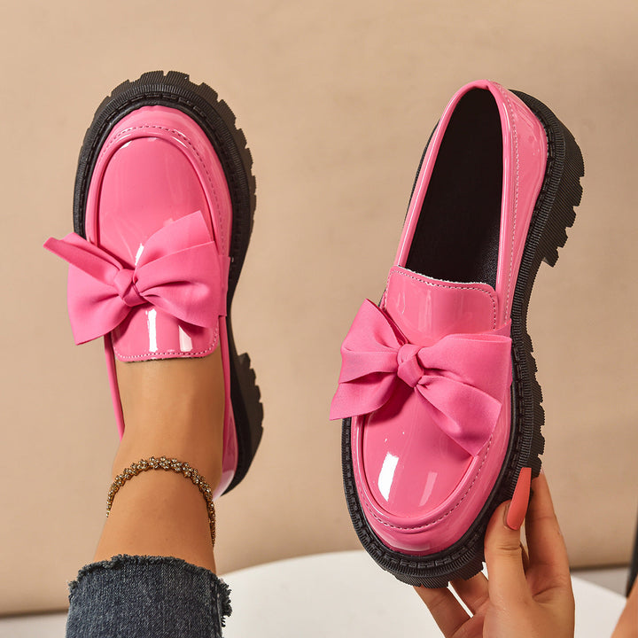 Monica Secrets | Elegant Solid Color Bowknot Slip-On Loafers
