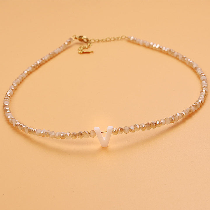 Dainty Stone Beaded Initial Necklace