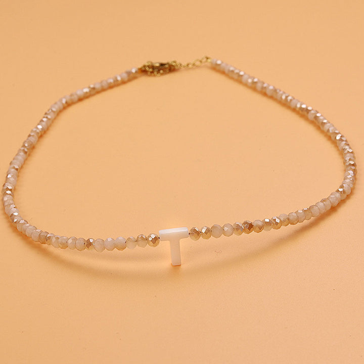 Dainty Stone Beaded Initial Necklace