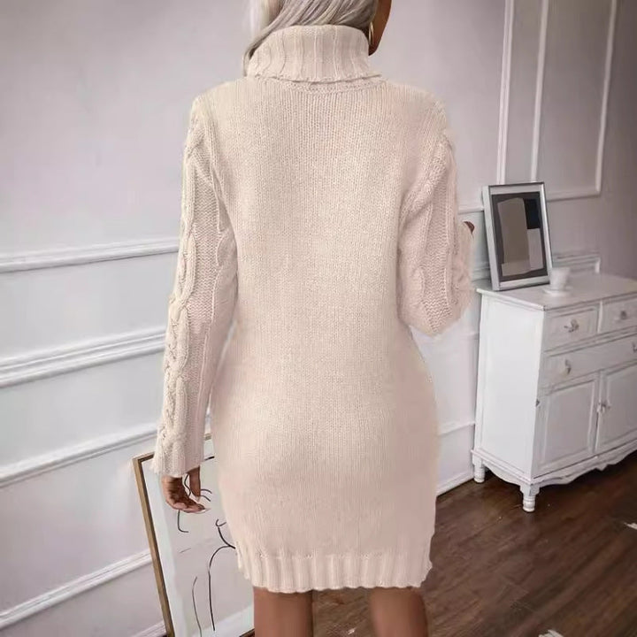 Monica Secrets | Women's Sweater Dress – Wool Blend – Slim Fit – Cable Knit – Turtleneck – Mini Length