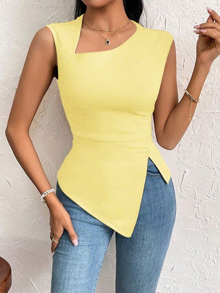 Monica Secrets | Women's Top – Slim Fit – Asymmetrical Neckline – Sleeveless – Cropped Style