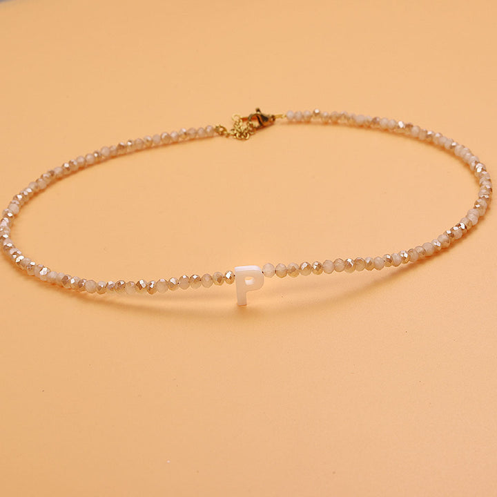 Dainty Stone Beaded Initial Necklace