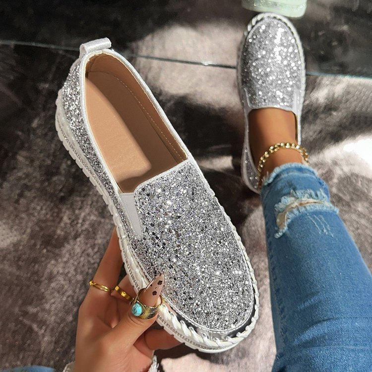 Monica Secrets | Chic Glitter Decorated Slip-On Loafers