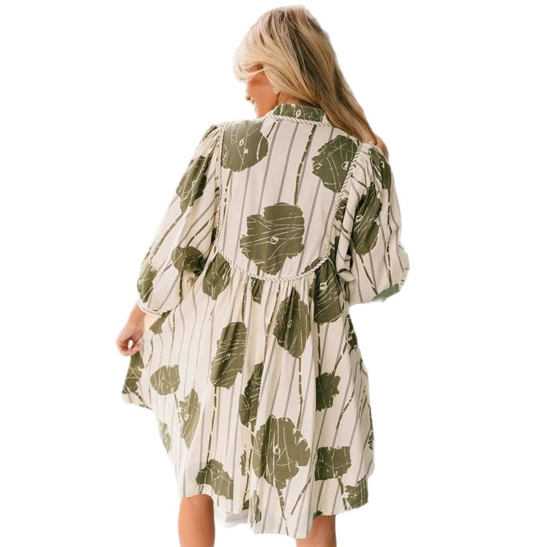 Monica Secrets | Women's Short Dress – Flowy Fit – Puff Sleeves – V-Neck – Defined Waist – Floral