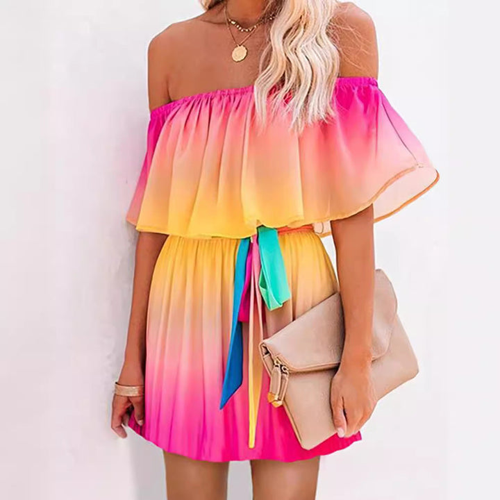 Monica Secrets | Women's Mini Dress Off-Shoulder Ruched Waist Light Breathable Design