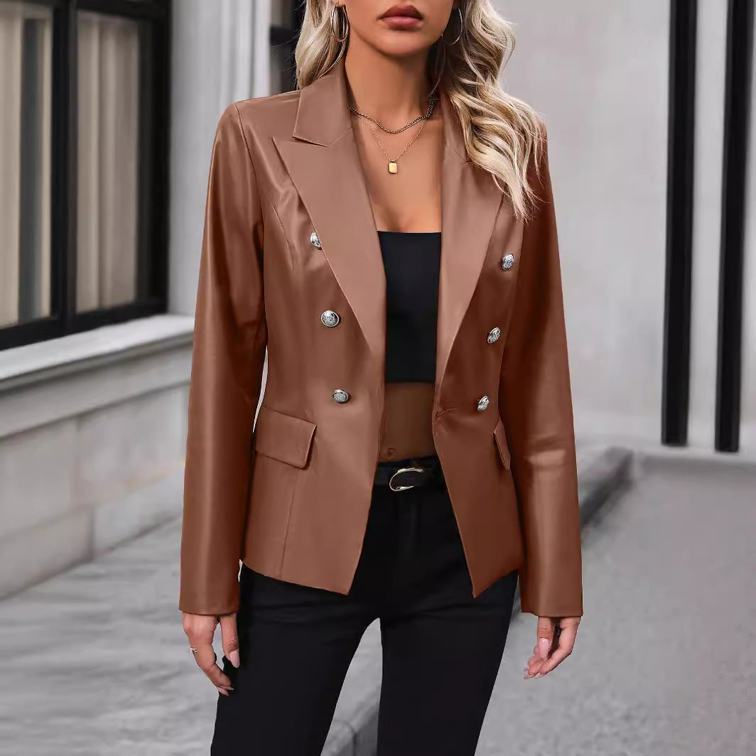 Monica Secrets | Women's Blazer – Tailored Jacket – Double-Breasted – Notched Lapel – Polished Finish